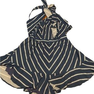 New NWT AKIRA‎ Striped Blue and White Halter Jumpsuit Size Medium